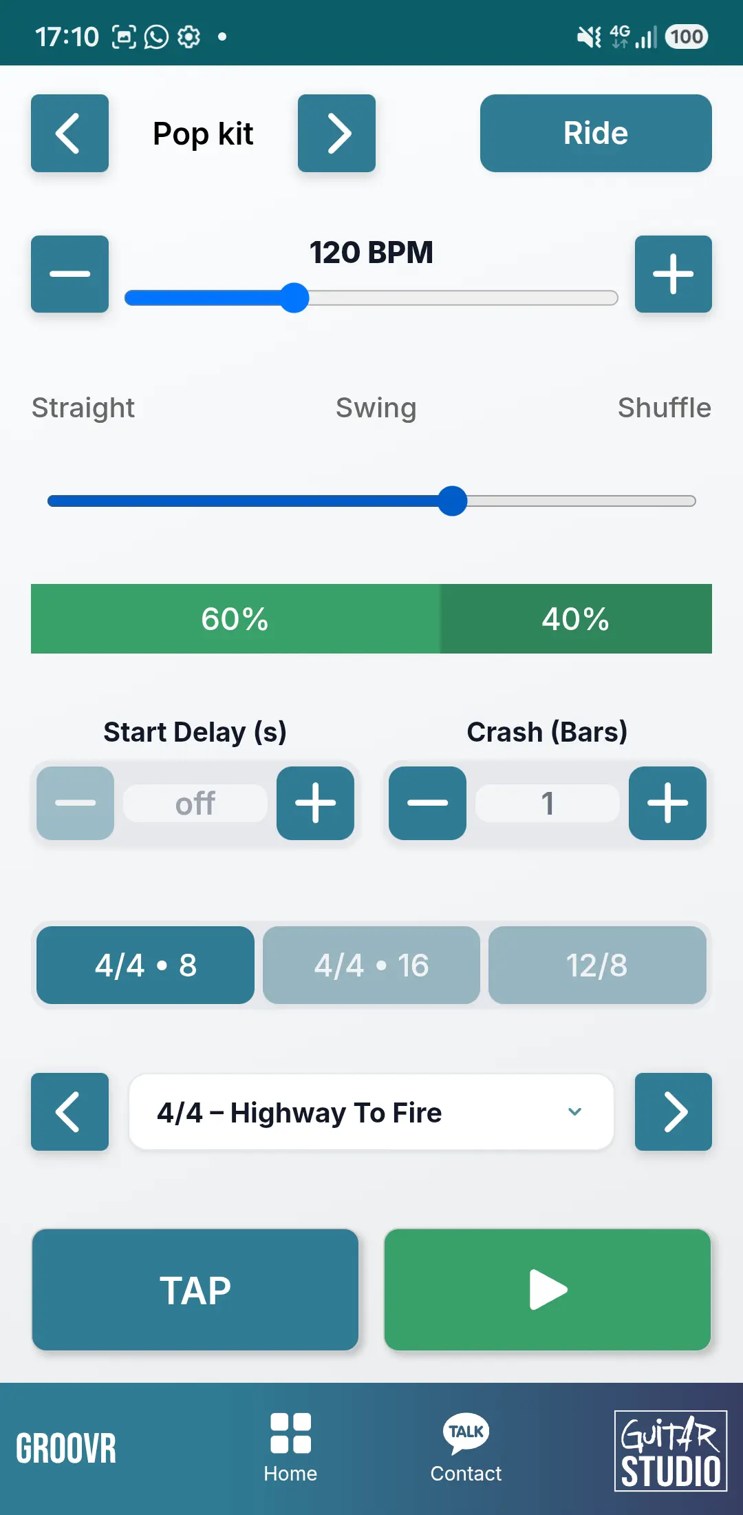 Groovr webapp en PWA op mobiel voor groove, timing en muziektraining